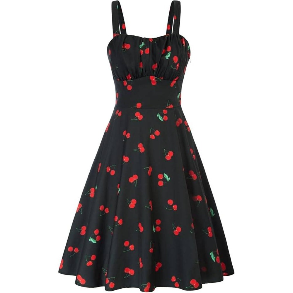 Cherry Print Black Dress